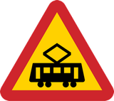 Warnung vor Straßenbahnen.