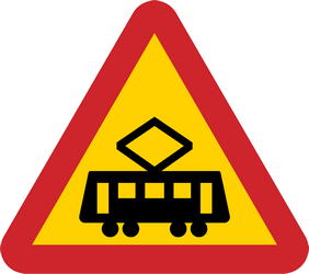 Warnung vor Straßenbahnen.