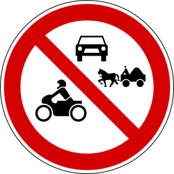 Motorcycles, cars and horsecarts prohibited.