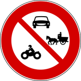 Motorcycles, cars and horsecarts prohibited.