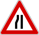 Warning for a road narrowing on the left.