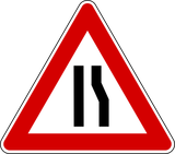 Warning for a road narrowing on the right.