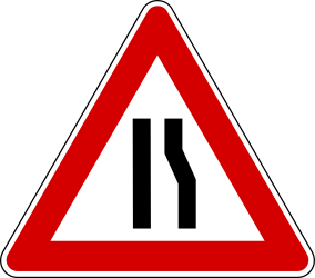 Warning for a road narrowing on the right.