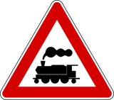 Warning for a railway crossing without barriers.