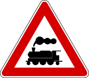 Warning for a railway crossing without barriers.