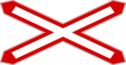 Warning for a railway crossing with one track.