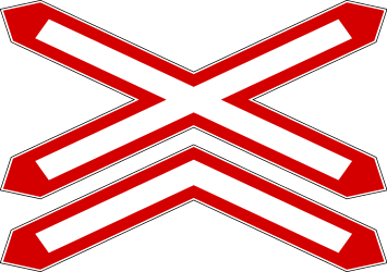 Warning for a railway crossing with two or more tracks.