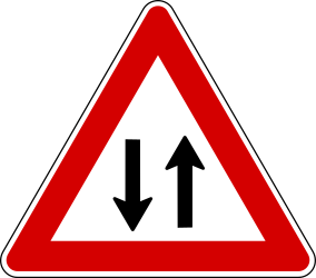 Warning for a road with two-way traffic.
