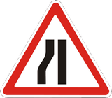 Warning for a road narrowing on the left.