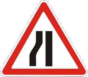Warning for a road narrowing on the left.