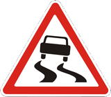 Warning for a slippery road surface.