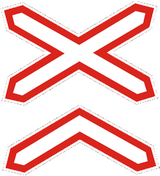 Warning for a railway crossing with two or more tracks.