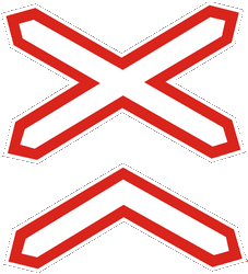 Warning for a railway crossing with two or more tracks.
