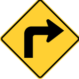 Warning for a sharp curve to the right.