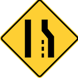 Warning for a road narrowing on the right.
