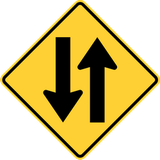 Warning for a road with two-way traffic.