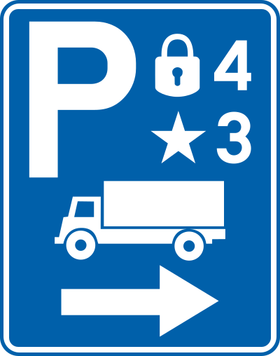 Richtung zum bewachten Parkplatz.