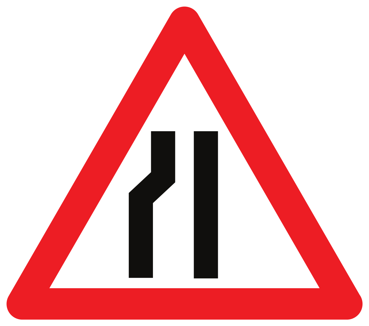 Soldan yol daralması uyarısı.