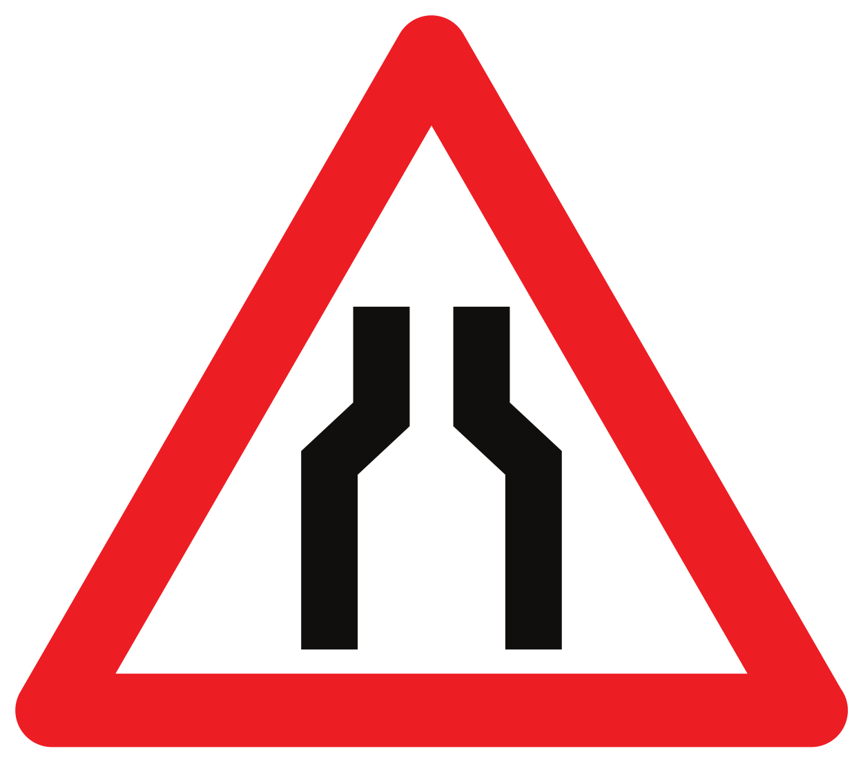 Yol daralması uyarısı.