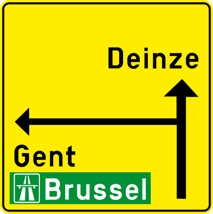 Omleidingsrichtingen op het kruispunt.