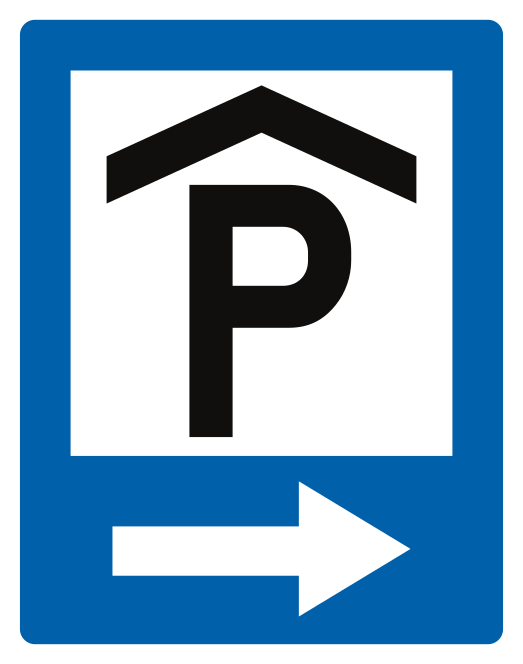 Richting naar overdekte parking.