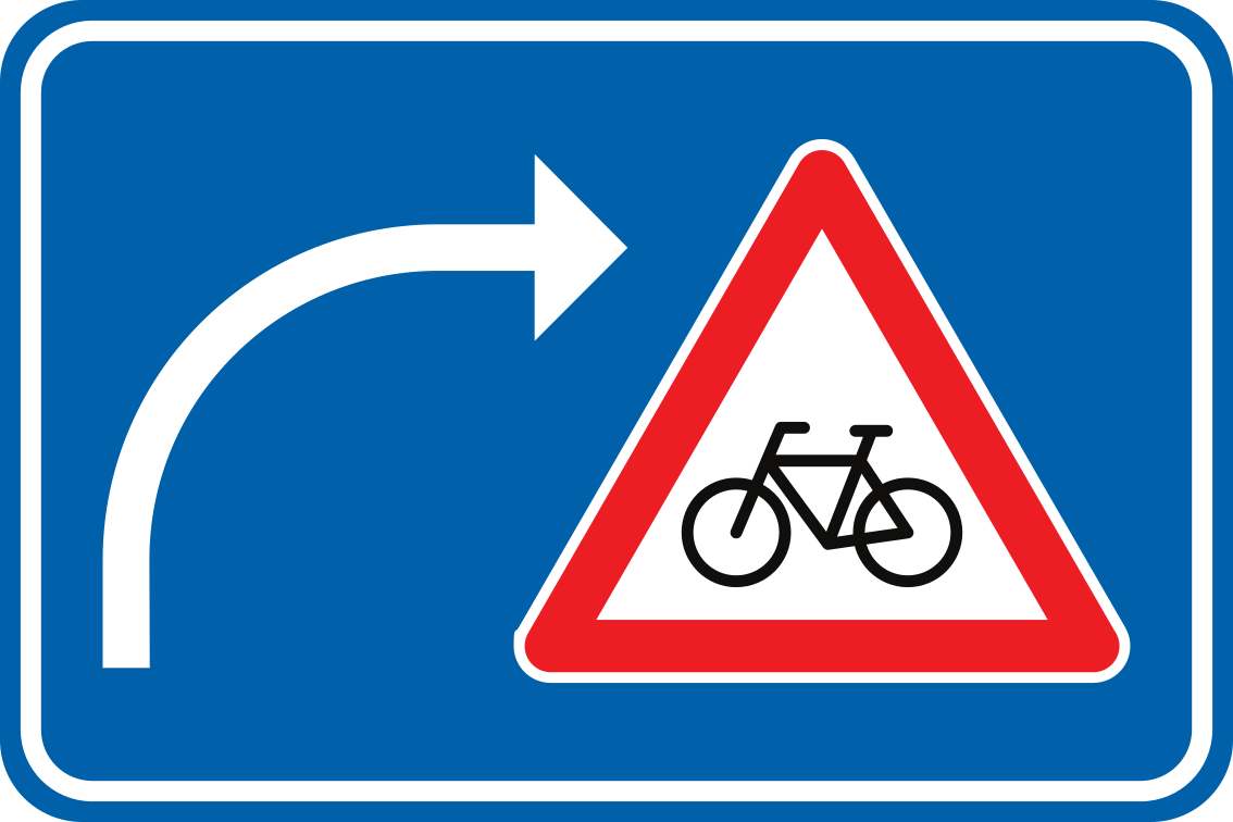 Waarschuwing voor fietsers bij rechts afslaan.