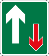 Fahrbahnverengung, Gegenverkehr muss warten.