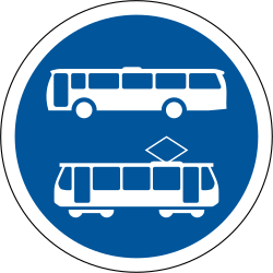 Vorgeschriebener Fahrstreifen für Busse und Straßenbahnen.