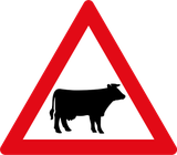 Warnung vor Rindern auf der Fahrbahn.