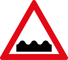 Warnung vor schlechter Fahrbahn.