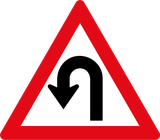 Warnung vor Haarnadelkurve nach links.