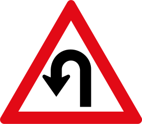 Warnung vor Haarnadelkurve nach links.