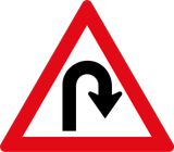 Warnung vor Haarnadelkurve nach rechts.