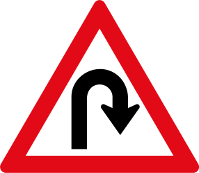 Warnung vor Haarnadelkurve nach rechts.