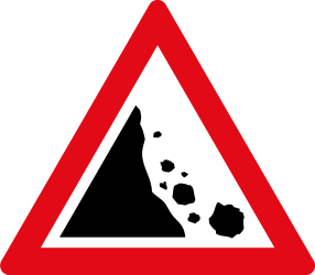 Warnung vor Steinschlag.