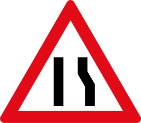 Warnung vor Fahrbahnverengung rechts.