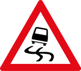 Warnung vor rutschiger Fahrbahn.